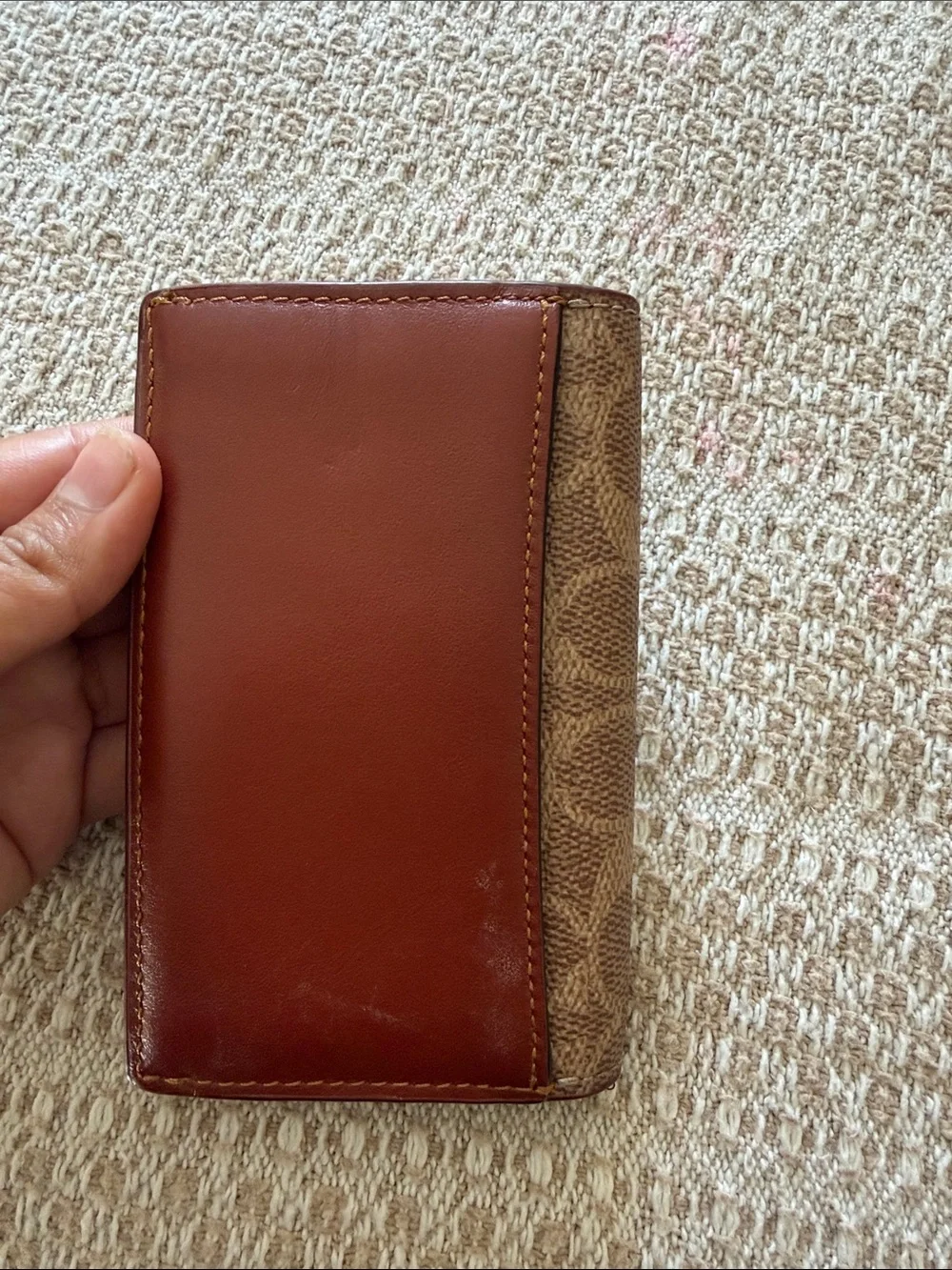 Coach Brown Signature Card Holder with Gold Accent